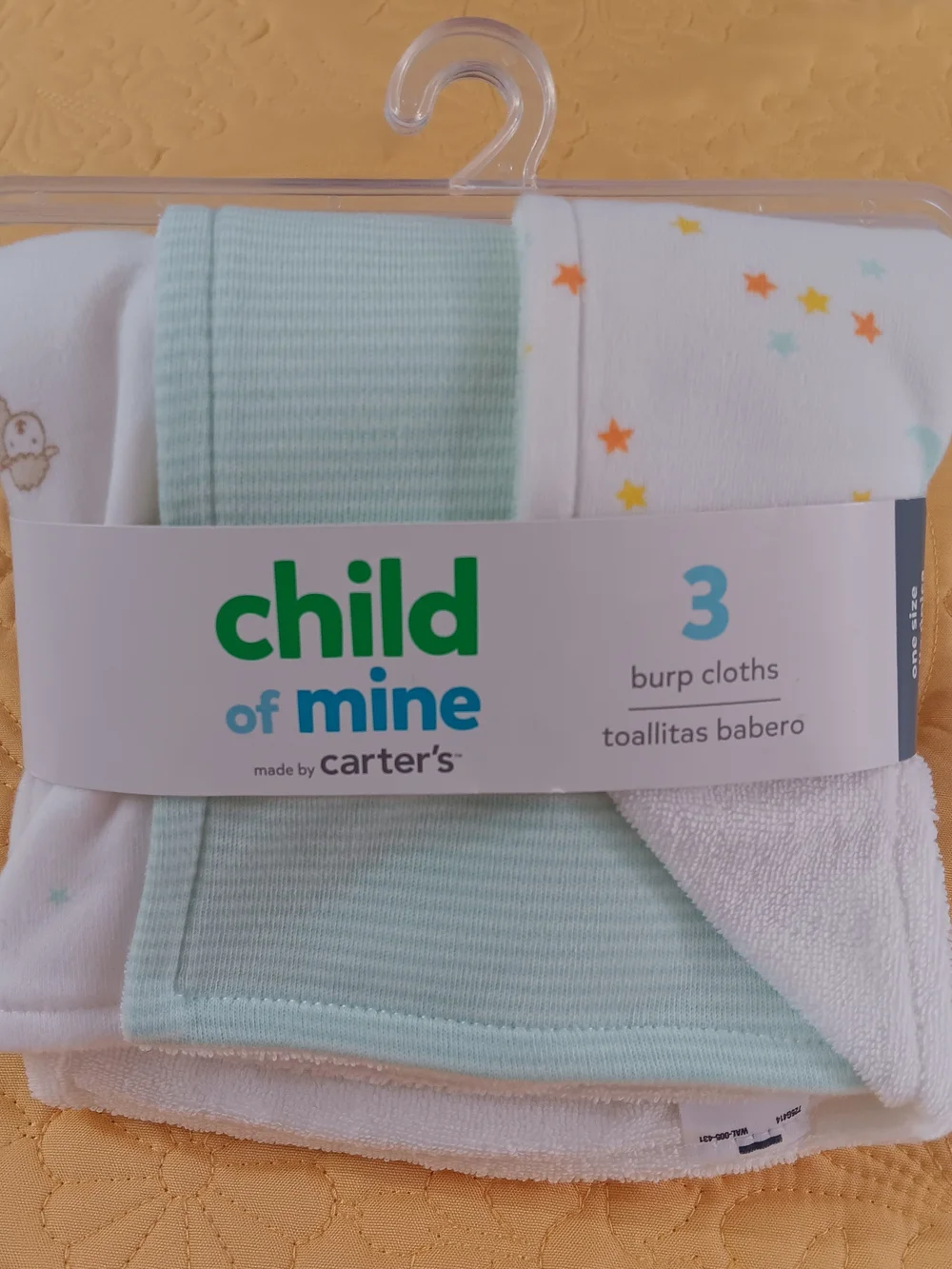 Carter's Child of Mine Mint Green Stars Lambs Burp Cloths-3 Pack New (16